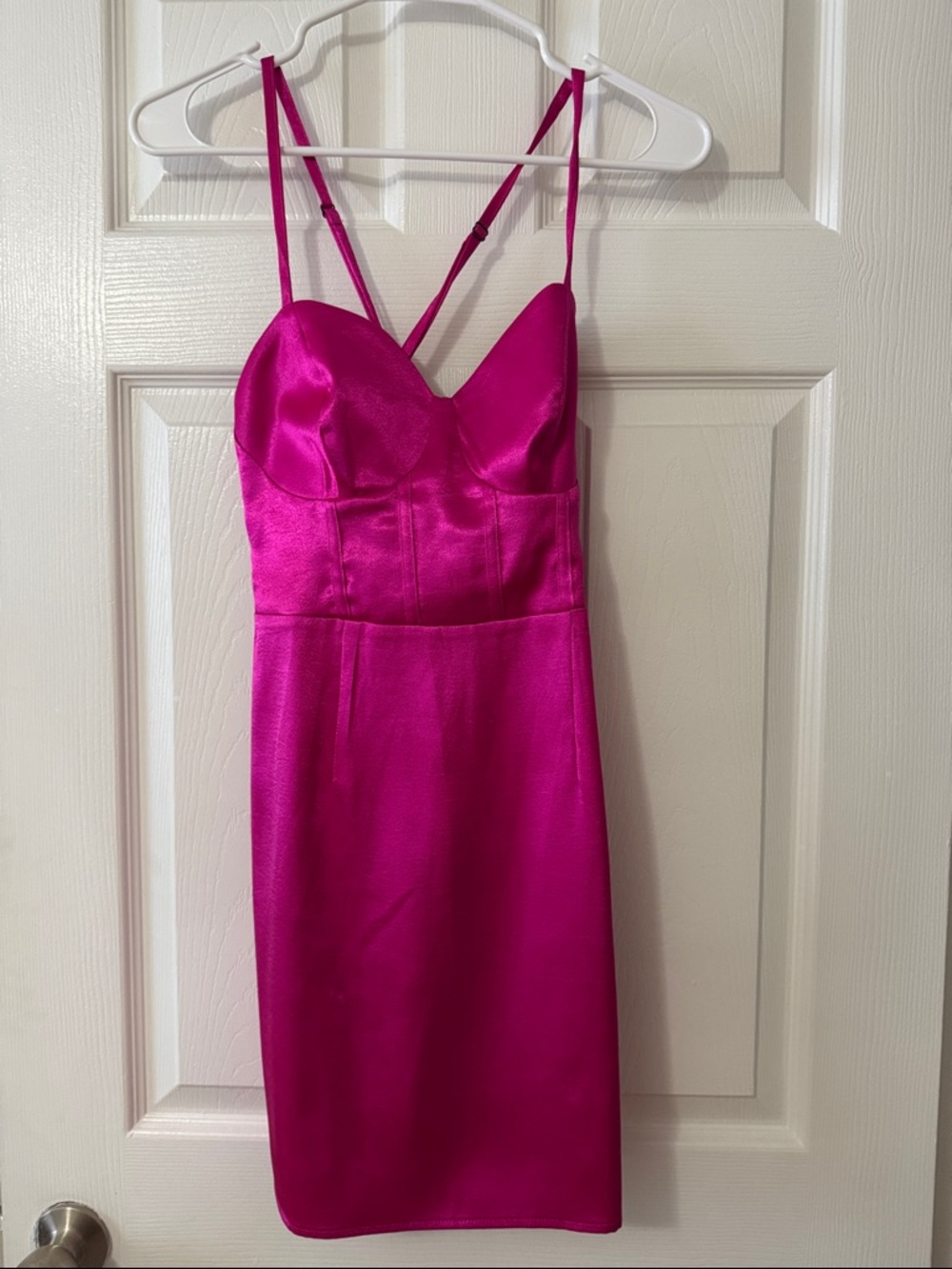 Fuchsia Cocktail Satin Spaghetti-Strap Bodycon Dress